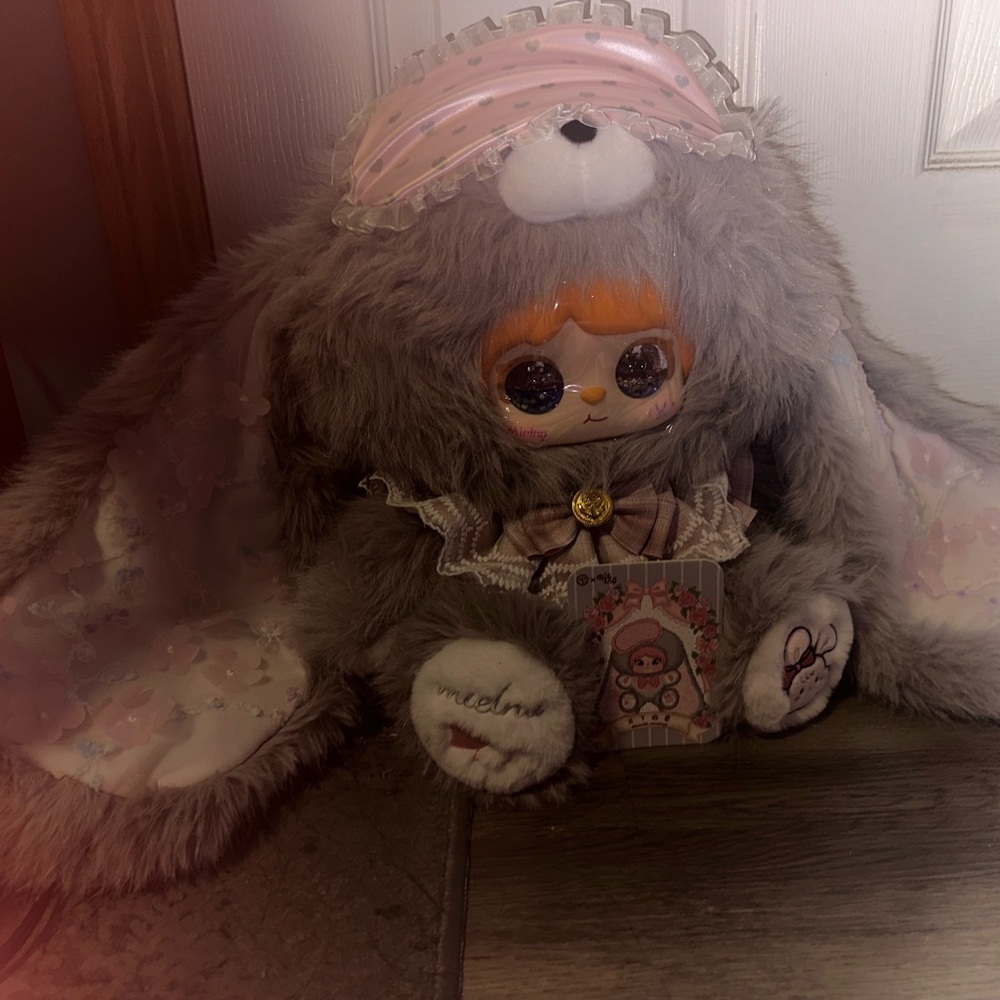 Cute Gray Plush Toy with Pink Accents